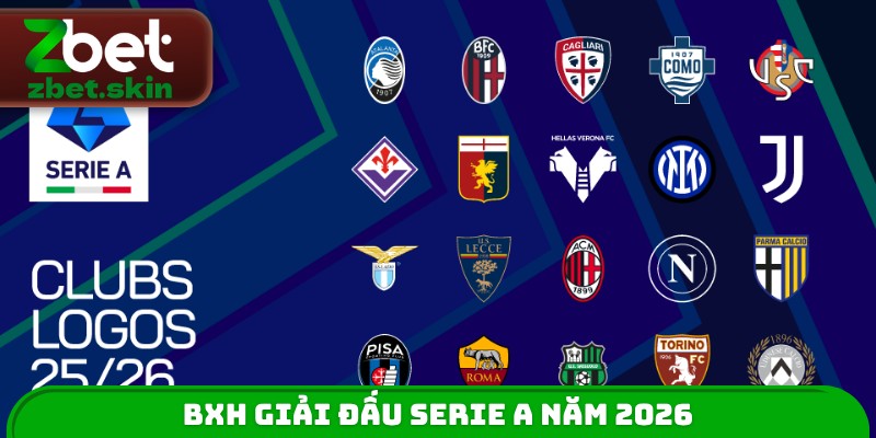 BXH giải đấu Serie A năm 2026