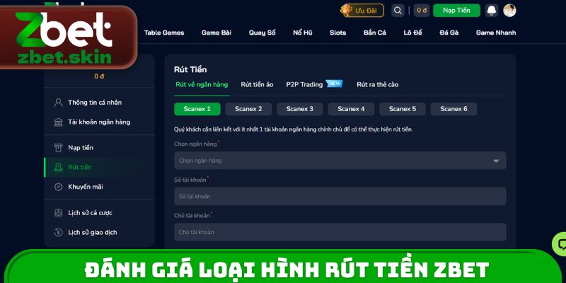 Đánh giá loại hình rút tiền ZBET
